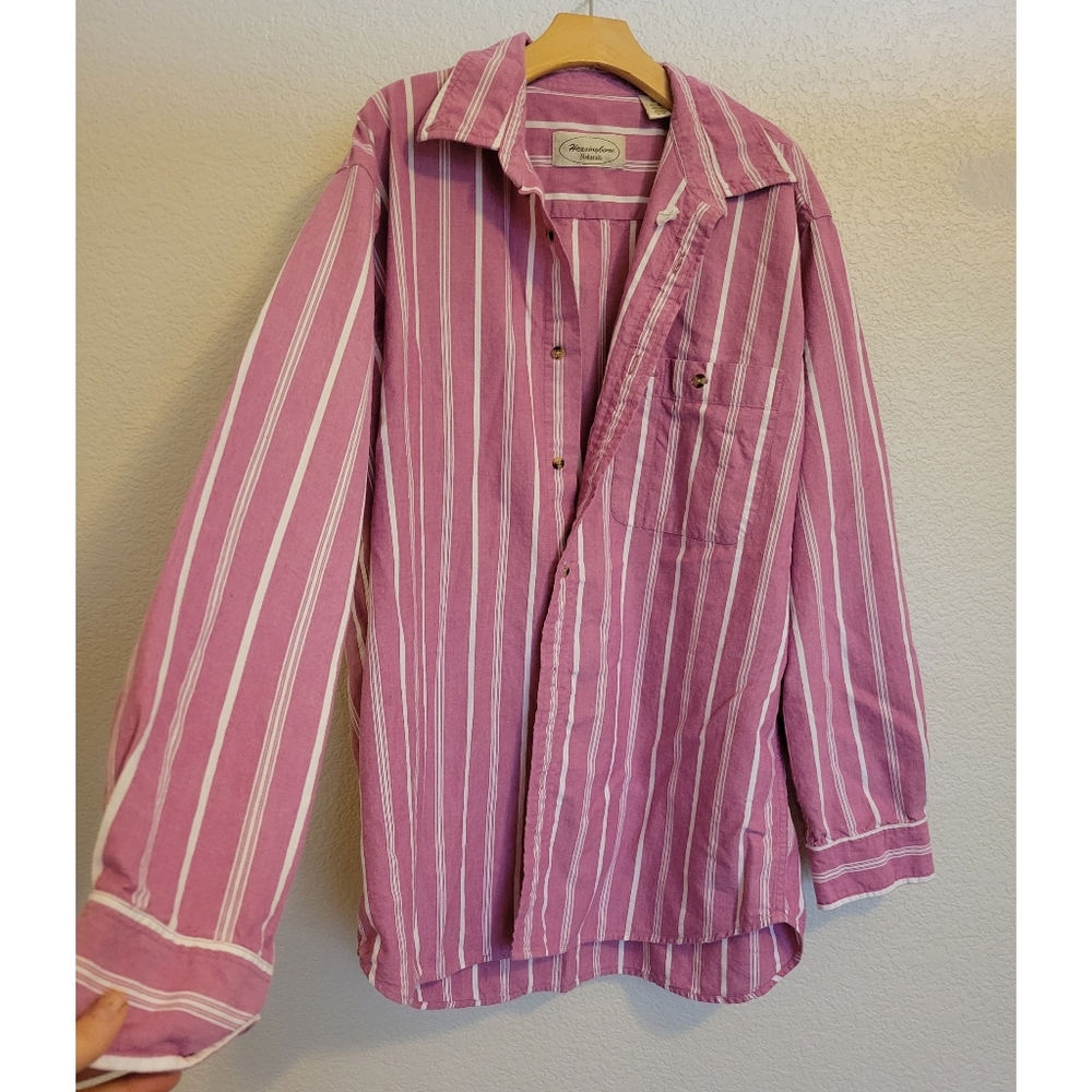 VNT Mens Pink Striped Button-Up Shirt Herringbone Naturals Size L